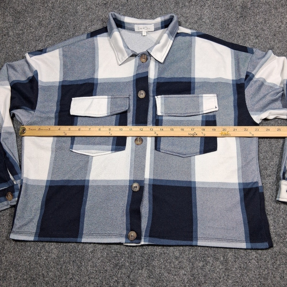 Eden & Olivia Blue Plaid Cropped Shacket Button Front Jacket Womens Large - Picture 9 of 12